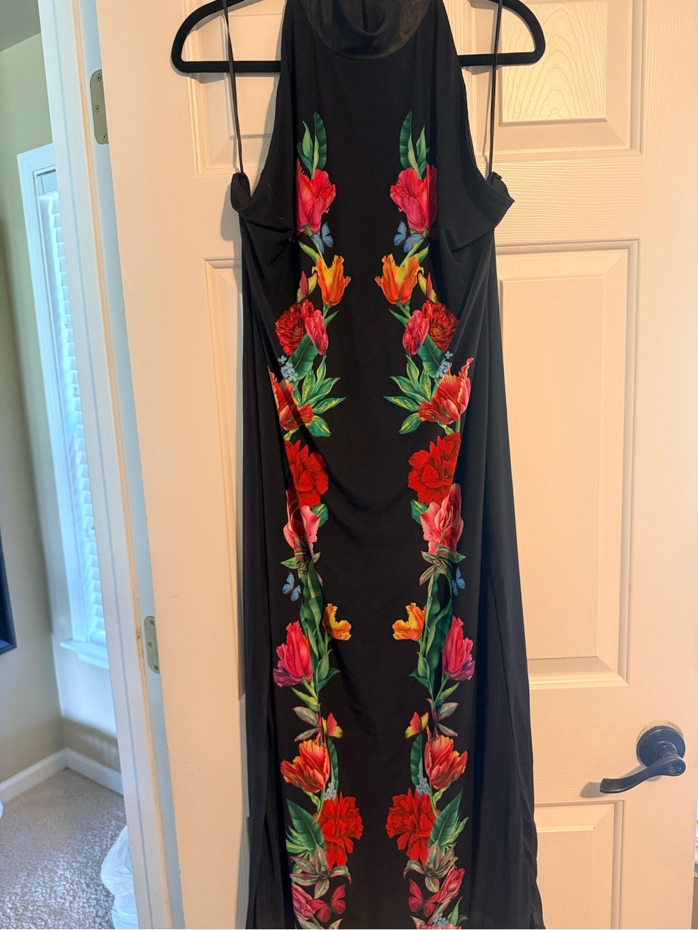 AFRM Black Maxi Dress with Red and Green Floral Panels